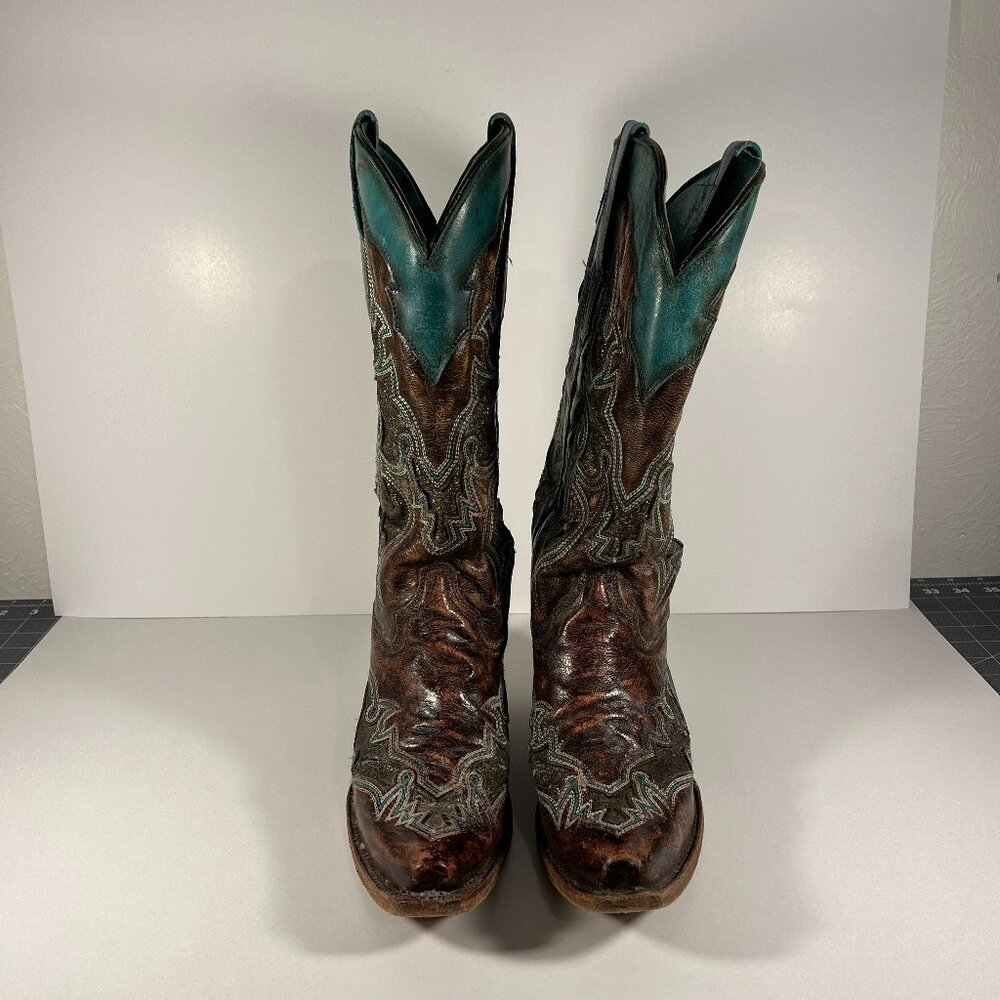 Corral Cowgirl Boots Brown and Blue Size 9 1/2 M
